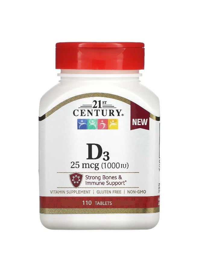 القرن الحادي والعشرون أقراص فيتامين D3 لتقوية العظام ودعم الجهاز المناعي جرعة 25 ملليجرام- 110 قرص - Image 1